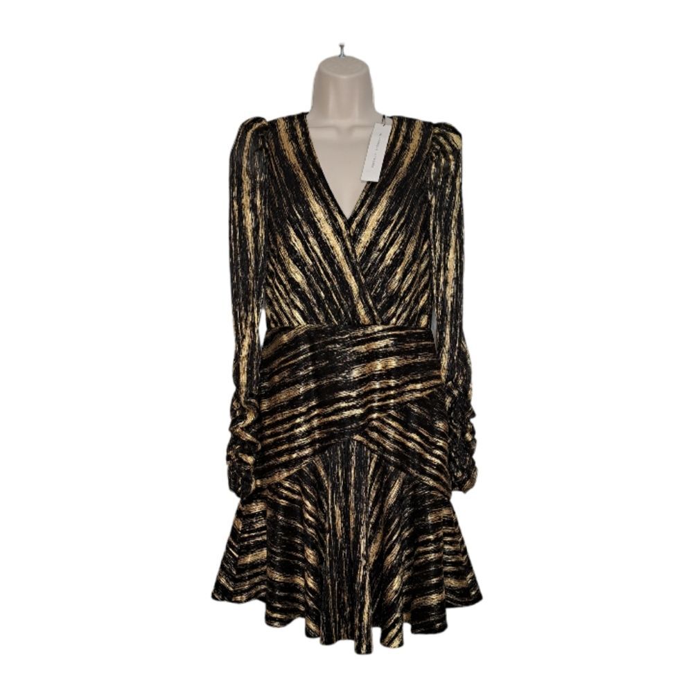 Monique Lhuillier Women's V-Neck Cocktail Dress #445909 Size 4 Black & Gold